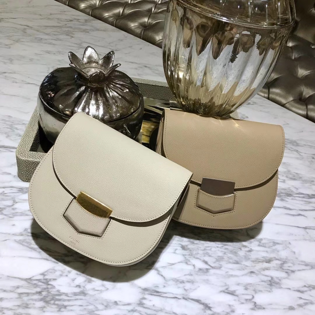 Celine 思琳 五角包 23cm 经典白色 大象灰 原厂掌纹皮