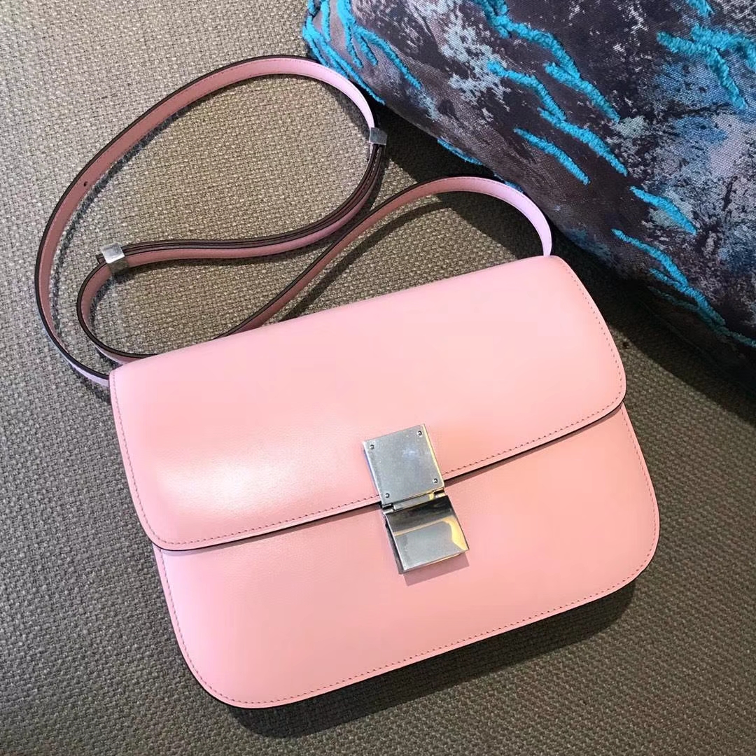 CÉLINE  box豆腐包 中号24cm  手搓纹新色蜜桃粉仙女专属色