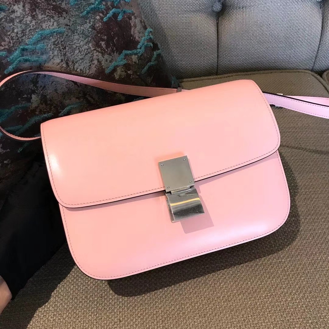 CÉLINE  box豆腐包 中号24cm  手搓纹新色蜜桃粉仙女专属色