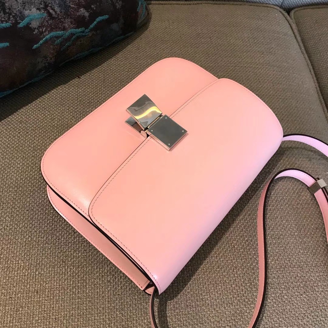CÉLINE  box豆腐包 中号24cm  手搓纹新色蜜桃粉仙女专属色
