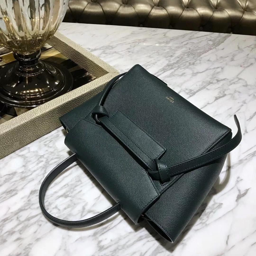 Celine 鲶鱼包mini 20cm 贵气墨绿色 掌纹皮