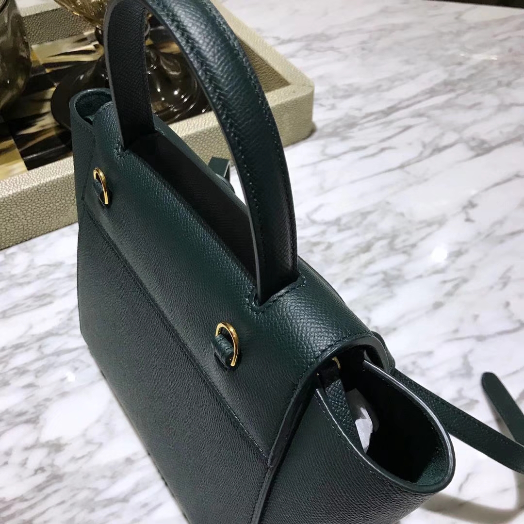 Celine 鲶鱼包mini 20cm 贵气墨绿色 掌纹皮