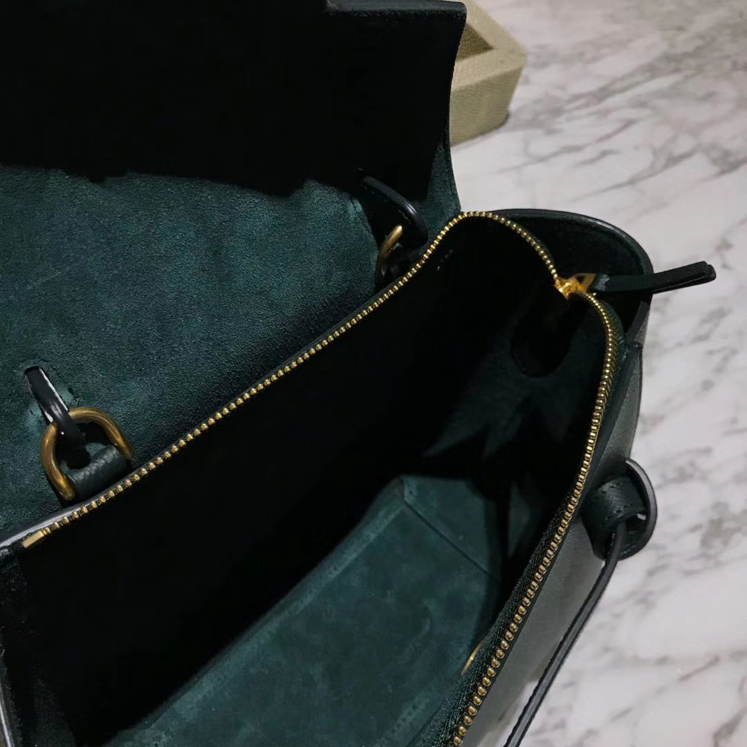 Celine 鲶鱼包mini 20cm 贵气墨绿色 掌纹皮