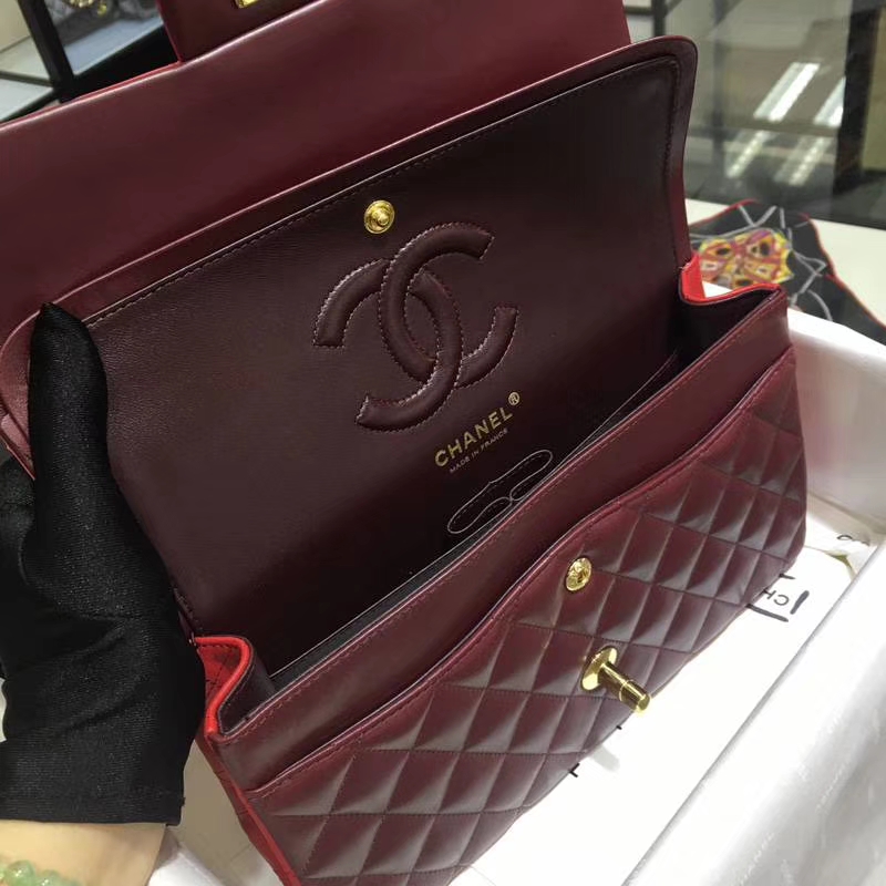 Chanel 香奈儿  CF 经典系列 小羊皮 拼色 25cm 金扣 现货
