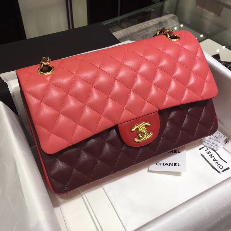 Chanel 香奈儿  CF 经典系列 小羊皮 拼色 25cm 金扣 现货