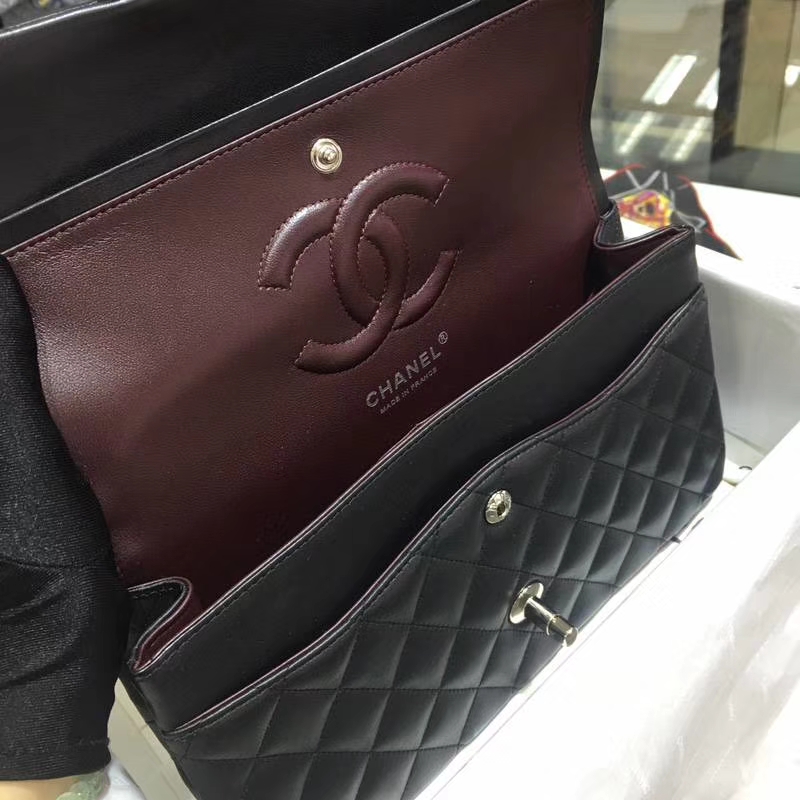 Chanel 香奈儿 CF 经典系列 小羊皮 黑色 25cm 银扣 现货