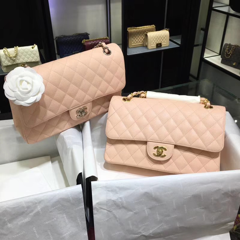Chanel 香奈儿 CF 经典系列 鱼子酱 少女粉 25cm 金扣 现货