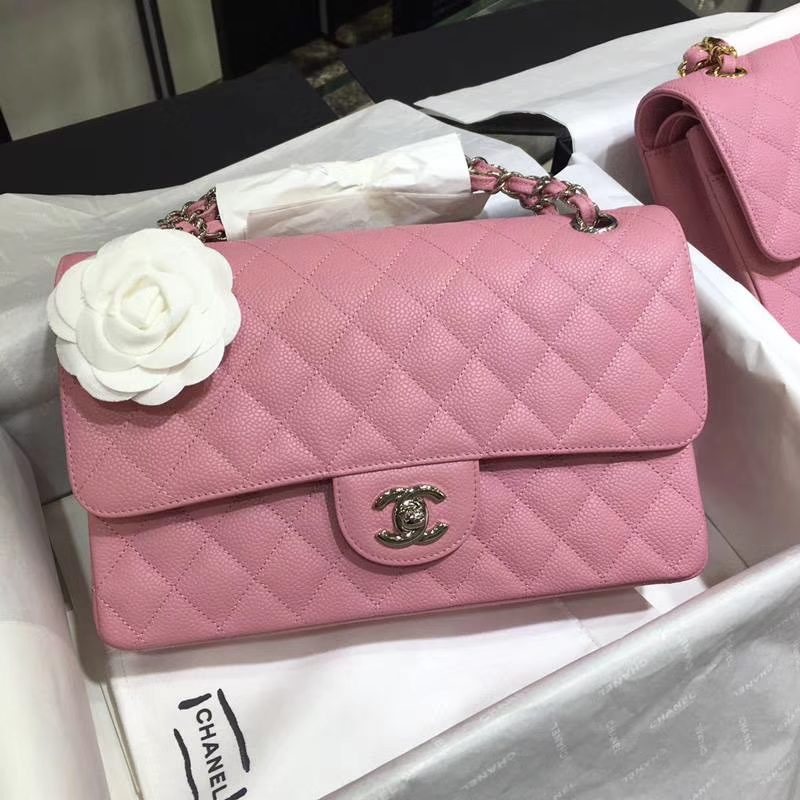 Chanel 香奈儿 CF 经典系列 鱼子酱 桃粉 25cm 银扣 现货