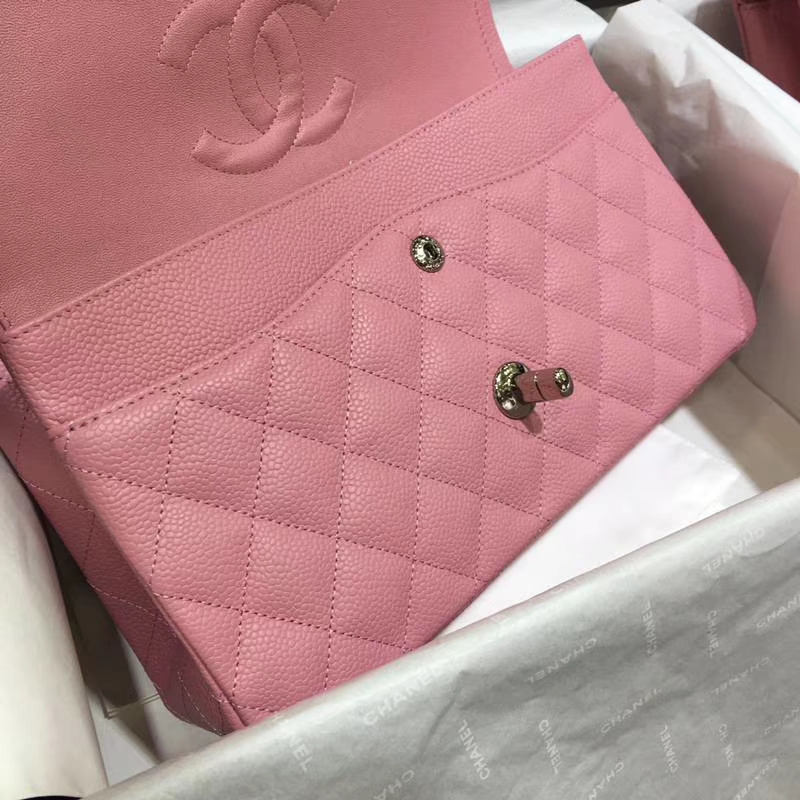 Chanel 香奈儿 CF 经典系列 鱼子酱 桃粉 25cm 银扣 现货