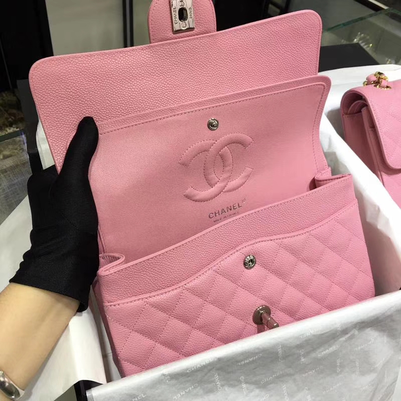 Chanel 香奈儿 CF 经典系列 鱼子酱 桃粉 25cm 银扣 现货