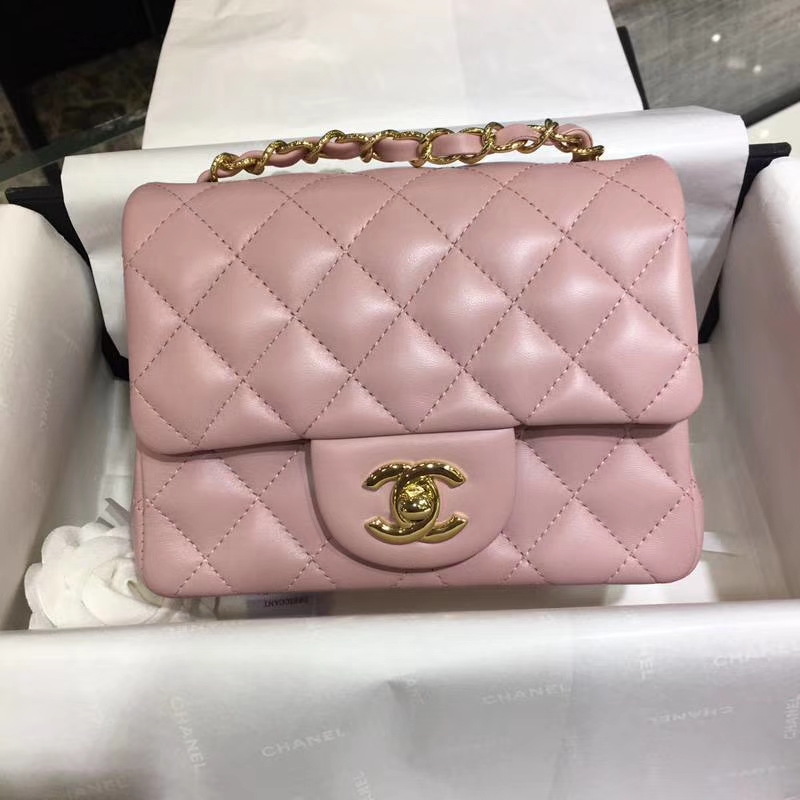 Chanel 香奈儿 CF 经典系列 小羊皮 浅粉 17cm 金扣 现货