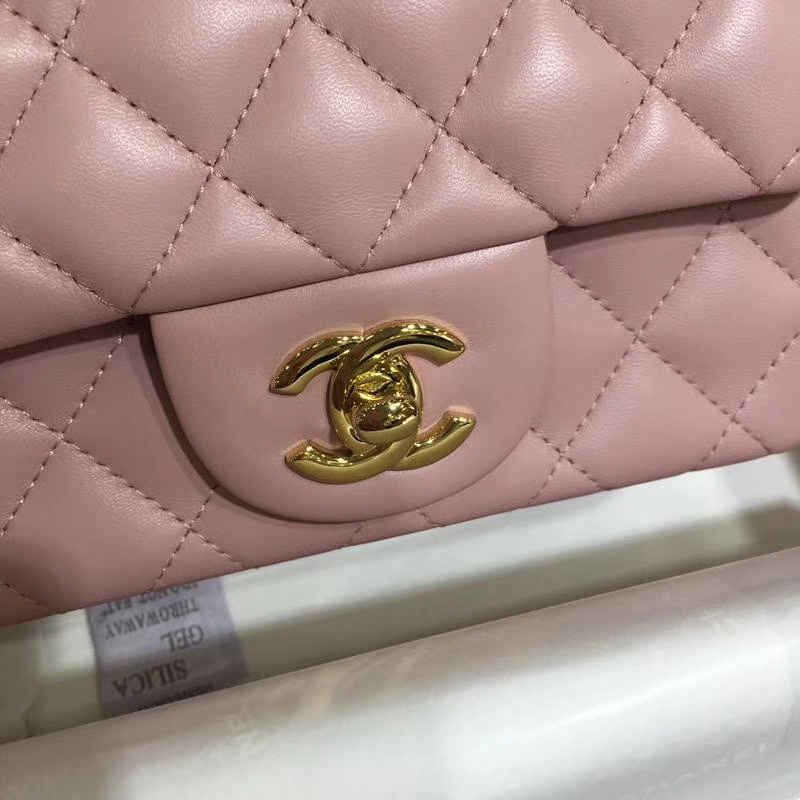 Chanel 香奈儿 CF 经典系列 小羊皮 浅粉 17cm 金扣 现货