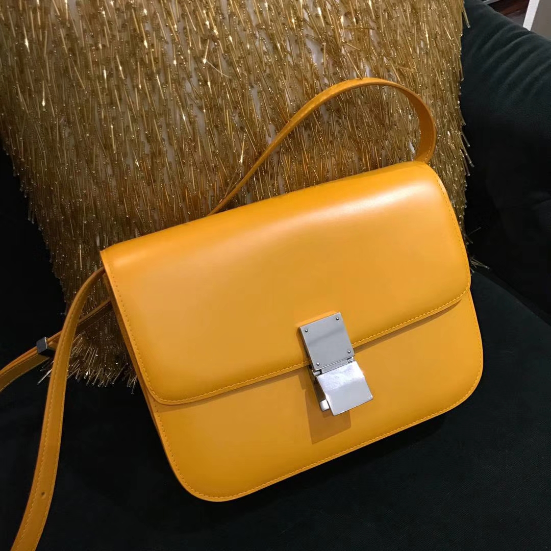 Celine 思琳 最新版本 box豆腐包 24cm 实拍 专柜同步 最新做法 优雅时尚 芒果黄 金扣