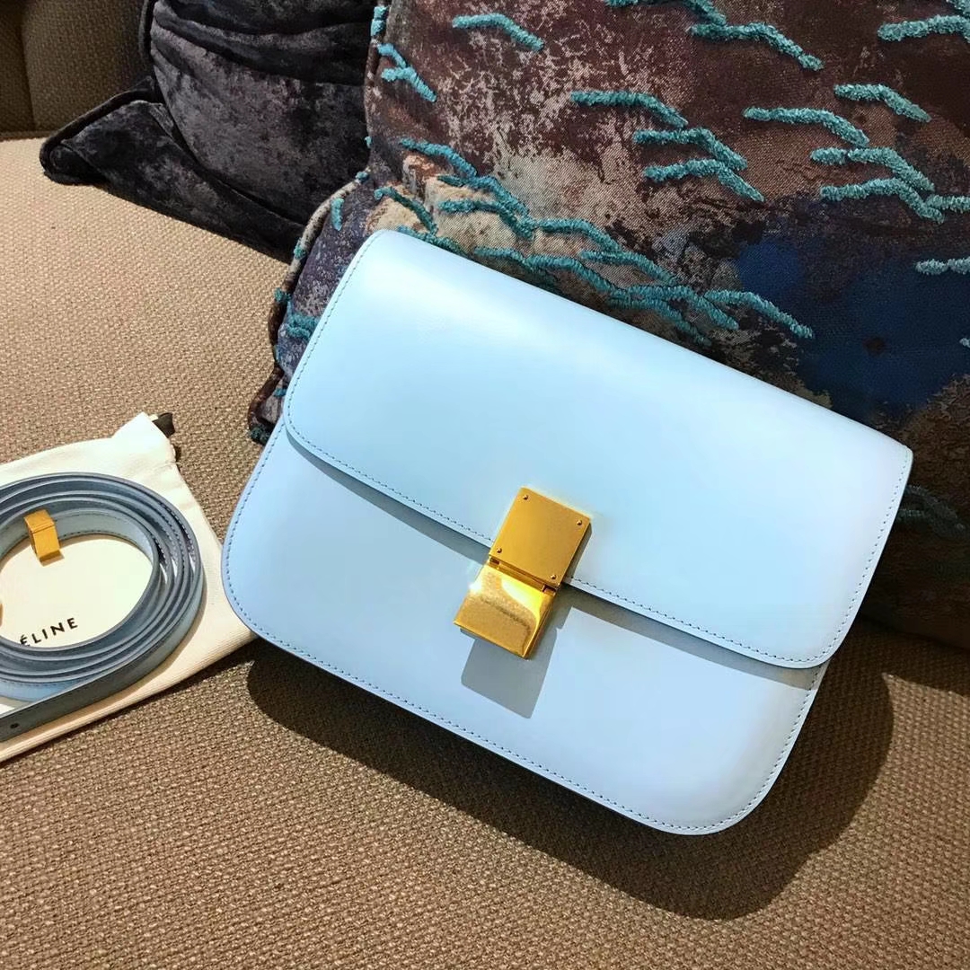 Celine 思琳 最新版本 box豆腐包 24cm 实拍 专柜同步 最新做法 优雅时尚 马卡龙蓝 金扣