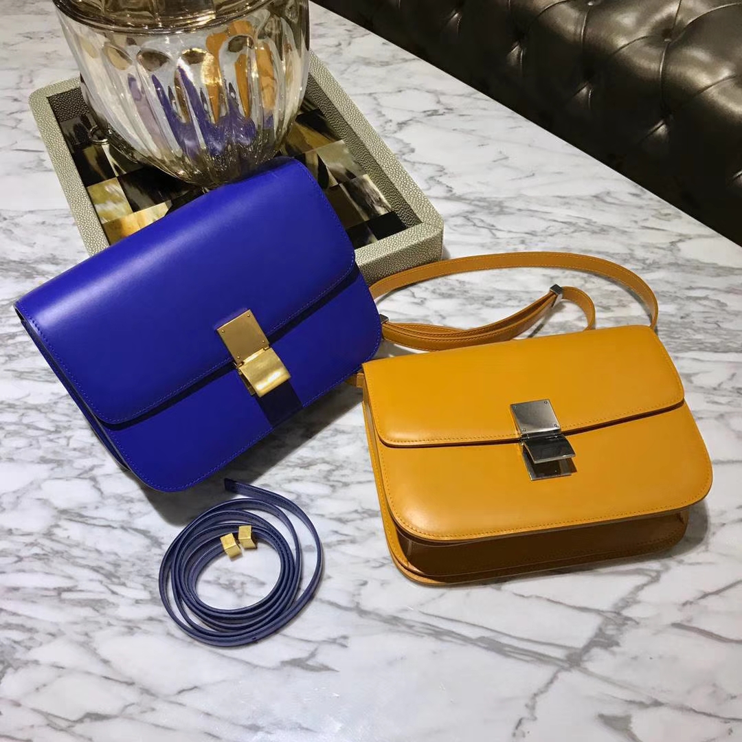 Celine 思琳 最新版本 box豆腐包 24cm 实拍 专柜同步 最新做法 优雅时尚 电光蓝 芒果黄