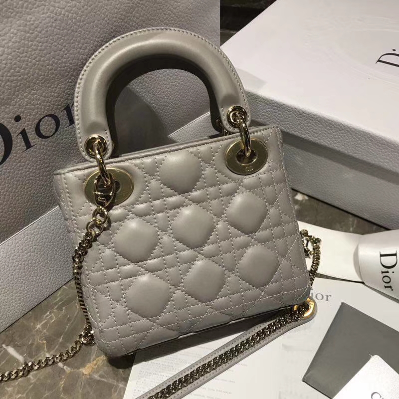 Dior 迪奥 小号 羊皮 灰色 金扣 三格戴妃包