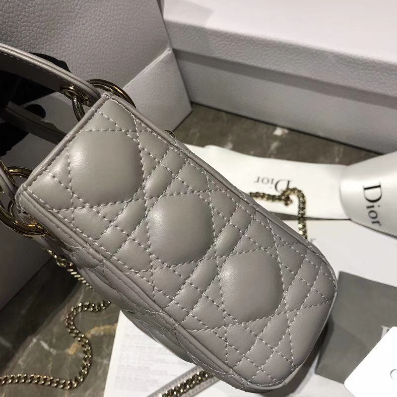 Dior 迪奥 小号 羊皮 灰色 金扣 三格戴妃包