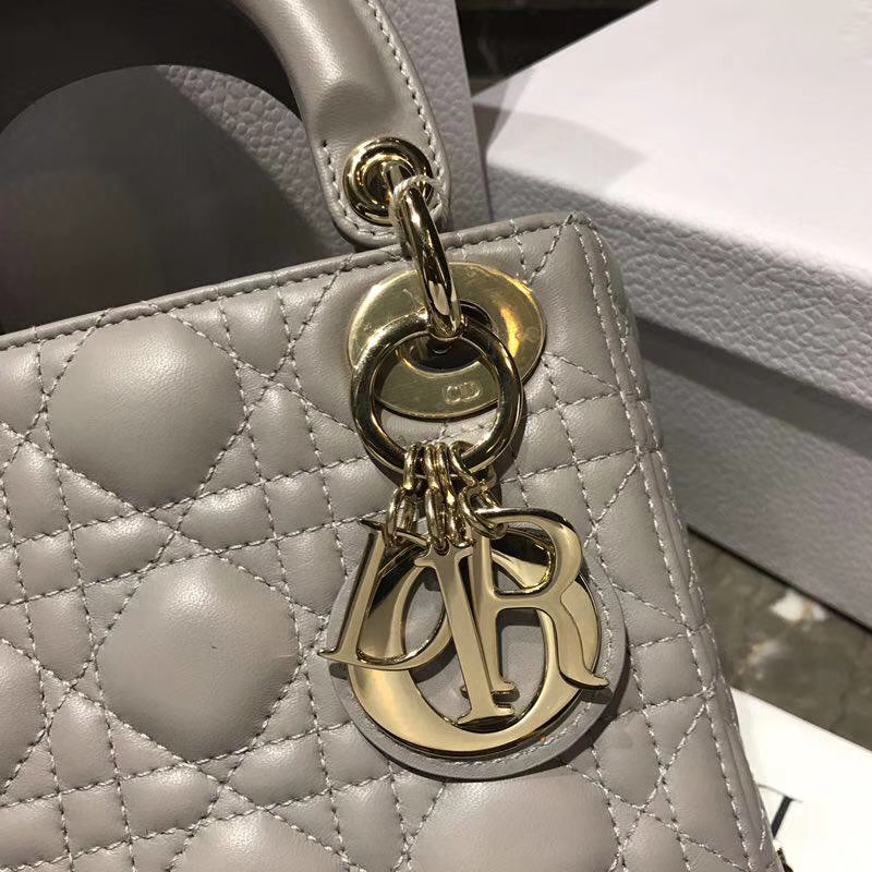 Dior 迪奥 小号 羊皮 灰色 金扣 三格戴妃包