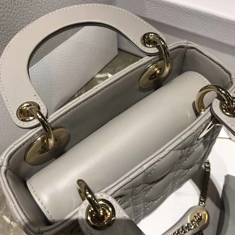Dior 迪奥 小号 羊皮 灰色 金扣 三格戴妃包