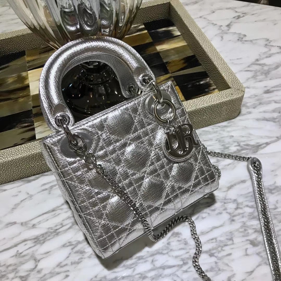 Dior 迪奥 来自意大利原厂皮料 牛皮大象纹 金属银 实物绝对美到爆  银扣