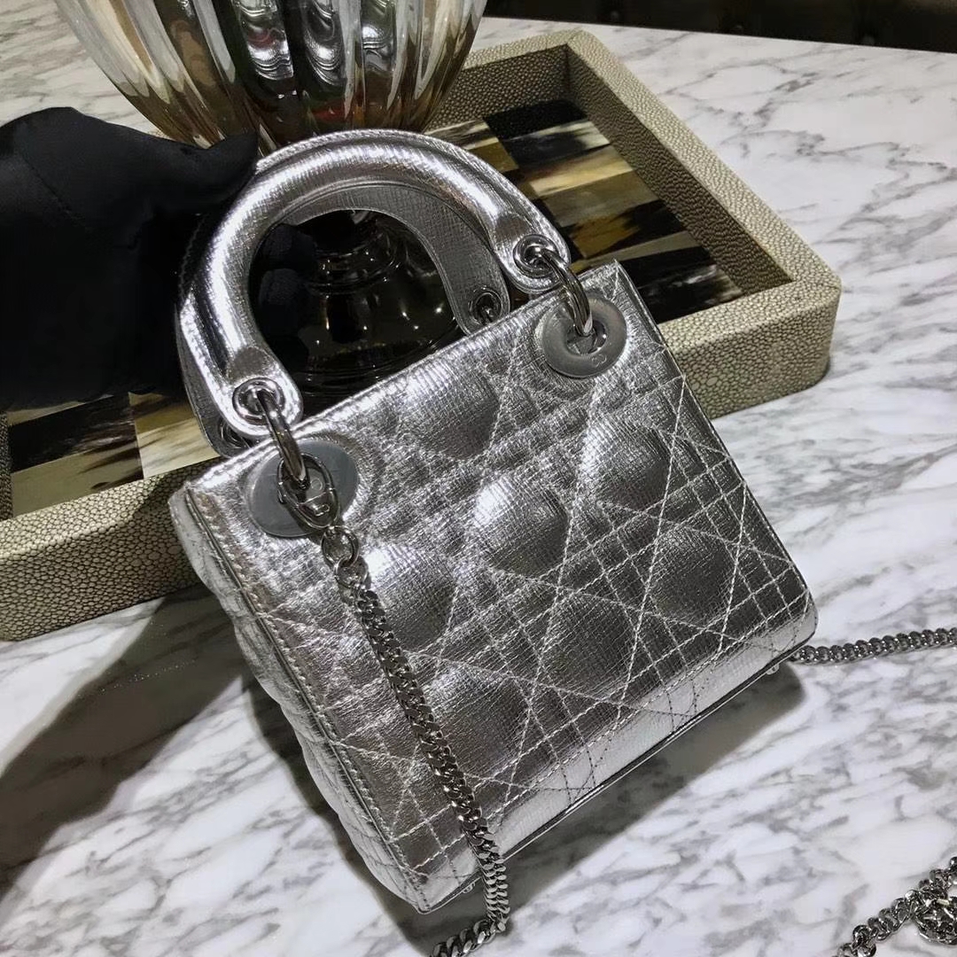 Dior 迪奥 来自意大利原厂皮料 牛皮大象纹 金属银 实物绝对美到爆  银扣