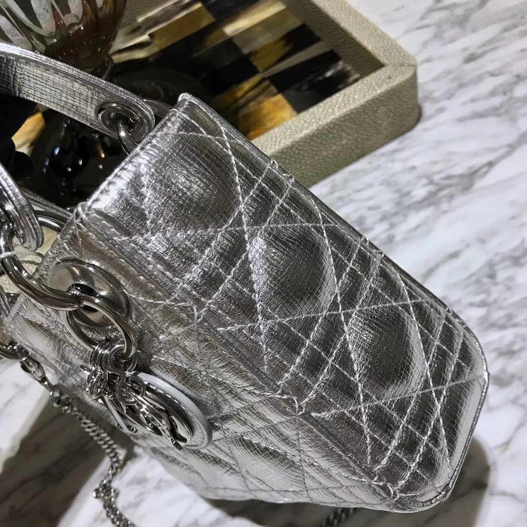 Dior 迪奥 来自意大利原厂皮料 牛皮大象纹 金属银 实物绝对美到爆  银扣