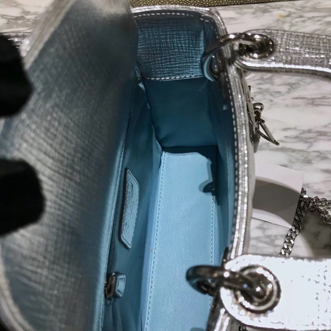 Dior 迪奥 来自意大利原厂皮料 牛皮大象纹 金属银 实物绝对美到爆  银扣