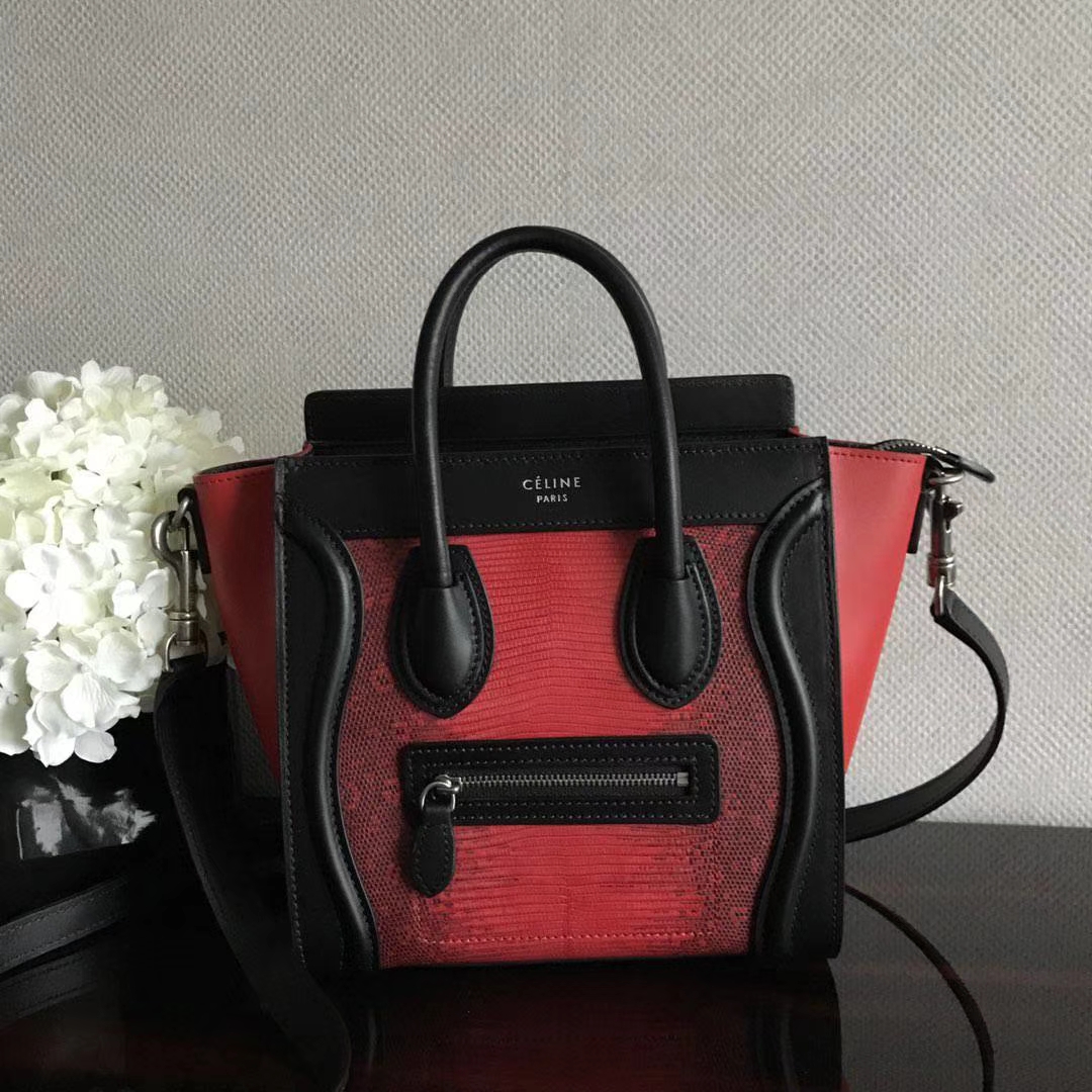 Celine 笑脸包 20cm/26cm 市场最高版本 支持验货 正红拼黑色 蜥蜴皮拼原厂牛皮 