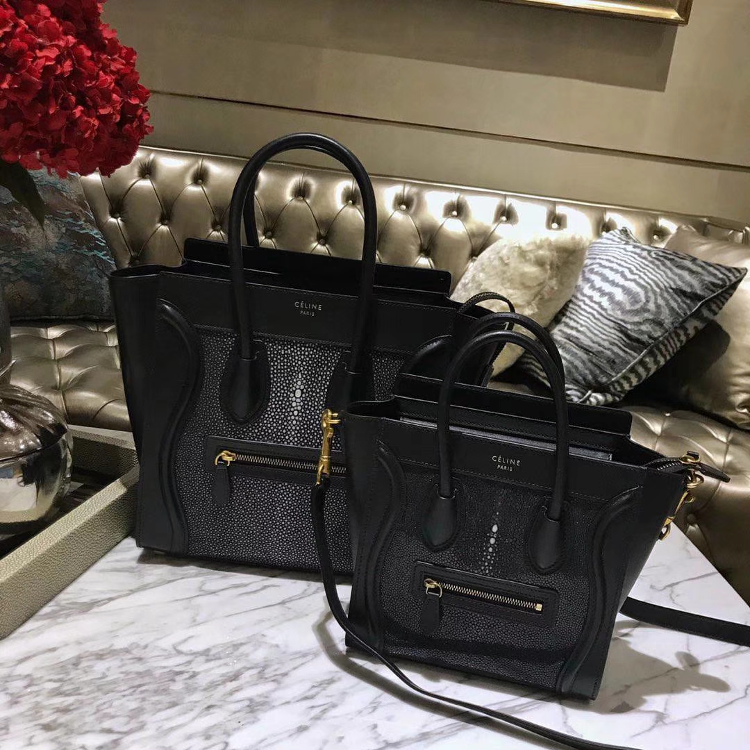 Celine 笑脸包 珍珠鱼皮 20cm/26cm 市场最高版本 支持验货 骑士黑