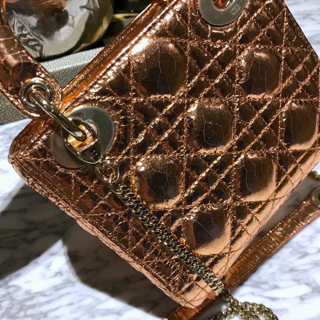 Dior 迪奥 新款来袭 意大利原厂皮料  鹿皮爆裂纹 香槟金 实物绝对美到爆