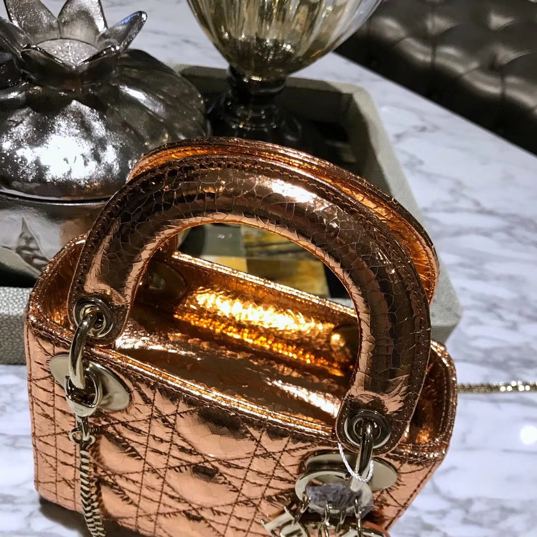 Dior 迪奥 新款来袭 意大利原厂皮料  鹿皮爆裂纹 香槟金 实物绝对美到爆
