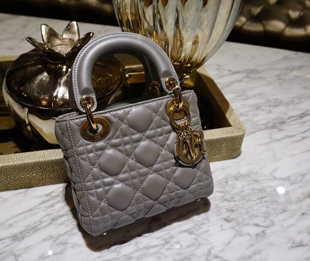 Dior 迪奥 mini 戴妃包 三格 银灰色 代购品质  金扣