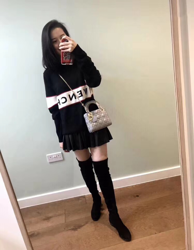 Dior 迪奥 mini 戴妃包 三格 代购品质  金银扣 上身图