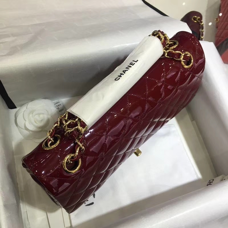 Chanel 香奈儿 Classic Flap 漆皮 酒红 25cm 金（现货）