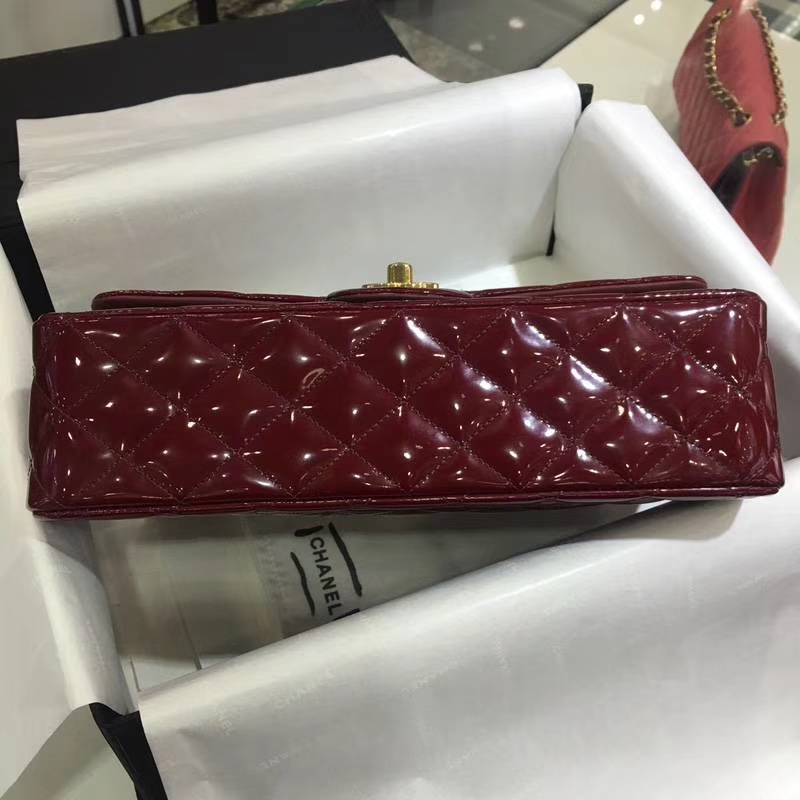 Chanel 香奈儿 Classic Flap 漆皮 酒红 25cm 金（现货）