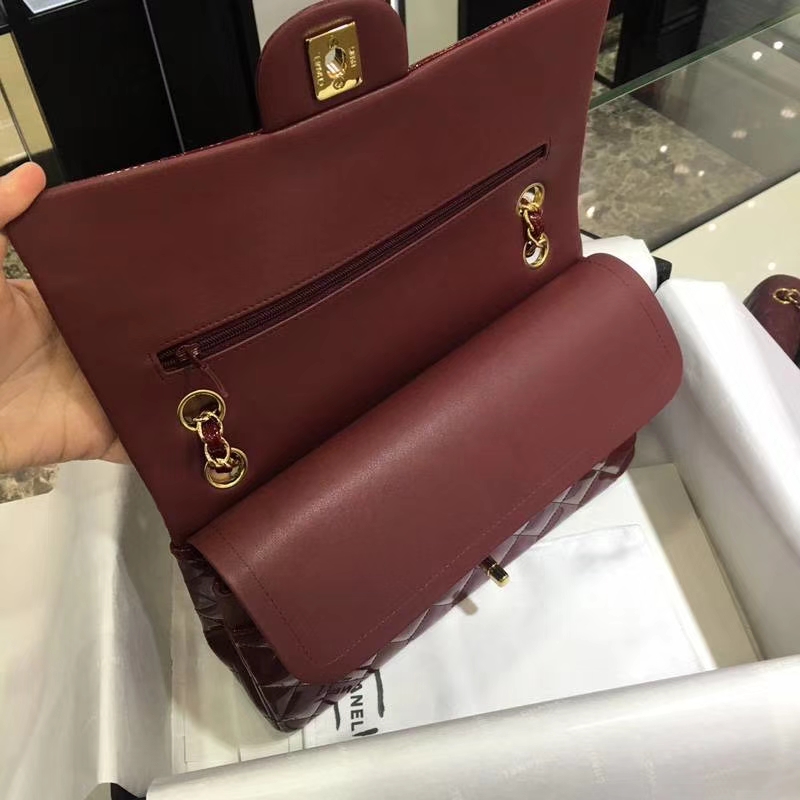 Chanel 香奈儿 Classic Flap 漆皮 酒红 25cm 金（现货）
