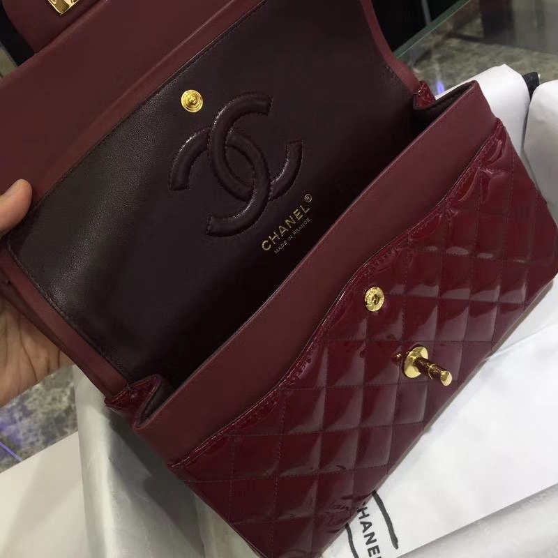 Chanel 香奈儿 Classic Flap 漆皮 酒红 25cm 金（现货）