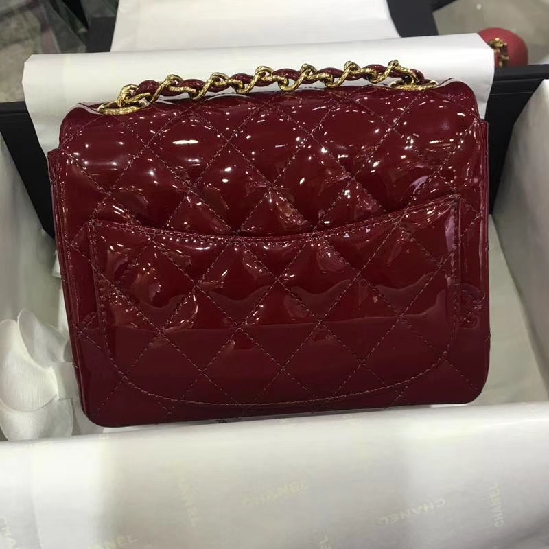 Chanel 香奈儿 Chanel Classic Flap 漆皮 17cm 酒红 金 现货