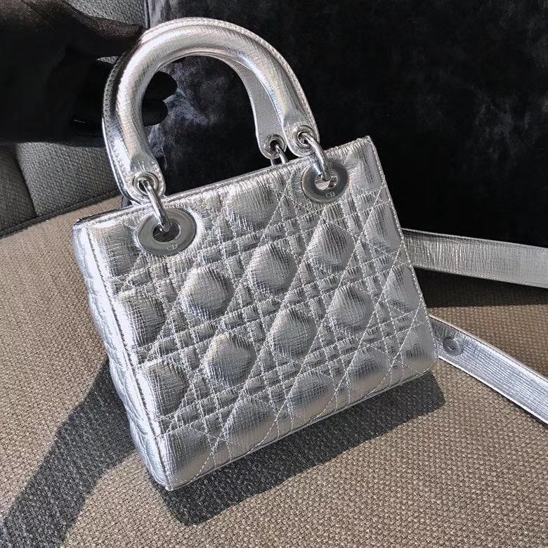 Dior 迪奥 戴妃包 Lady Dior  大象纹金属银（17cm/20cm）