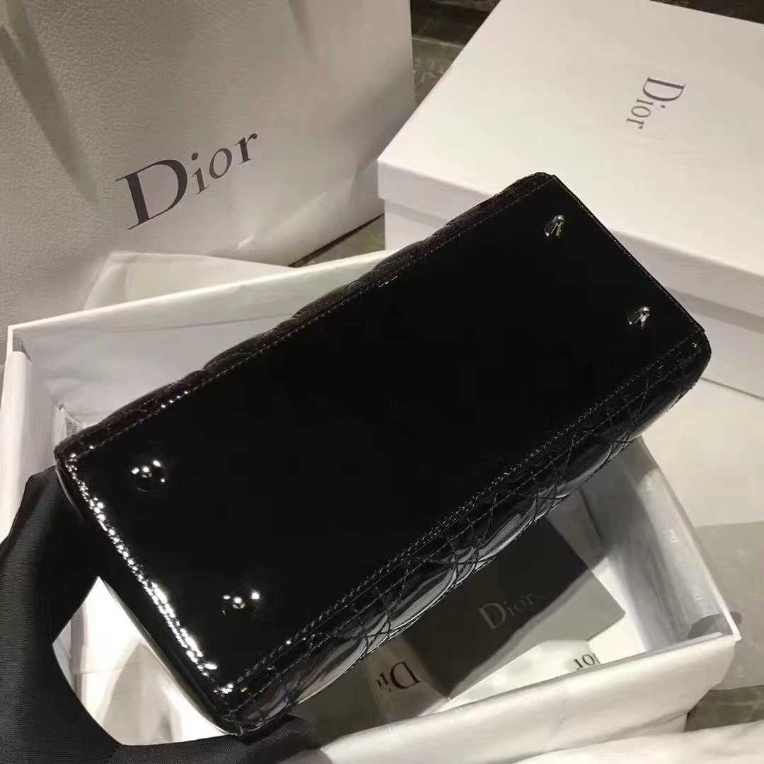Dior 迪奥 戴妃包 Lady Dior 戴妃5格 银扣 进口漆皮 经典黑  