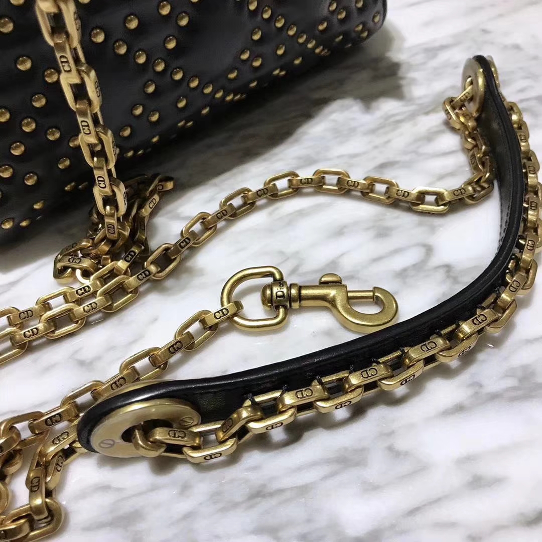 Dior 迪奥 三格 17cm 黑色 复古风牛皮铆钉包