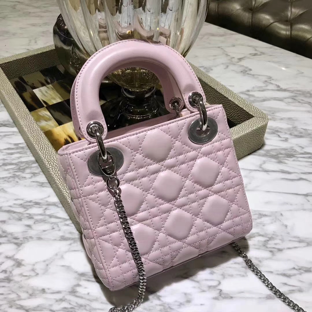 Dior 迪奥 戴妃包 Lady Dior mini 羊皮公主粉