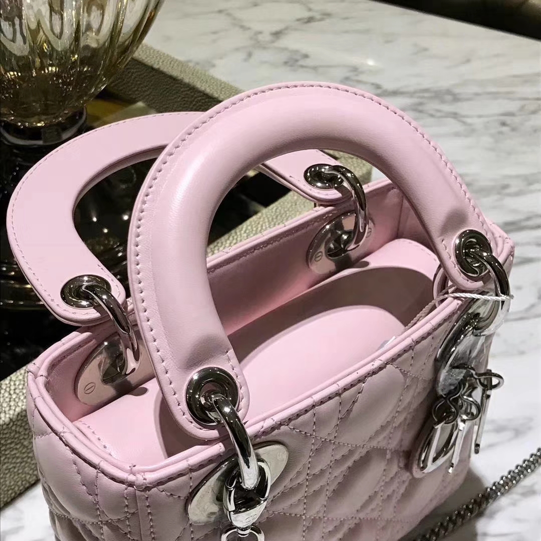 Dior 迪奥 戴妃包 Lady Dior mini 羊皮公主粉