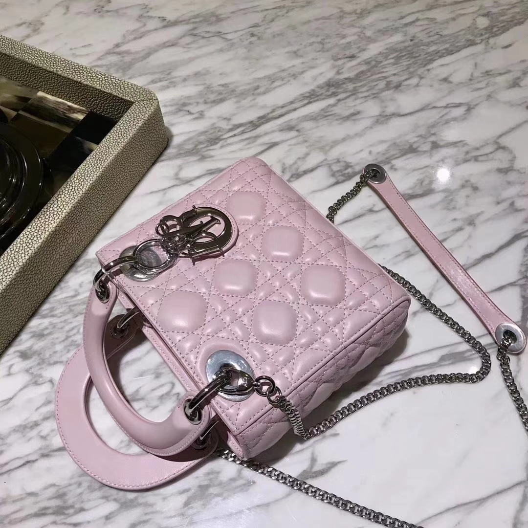 Dior 迪奥 戴妃包 Lady Dior mini 羊皮公主粉