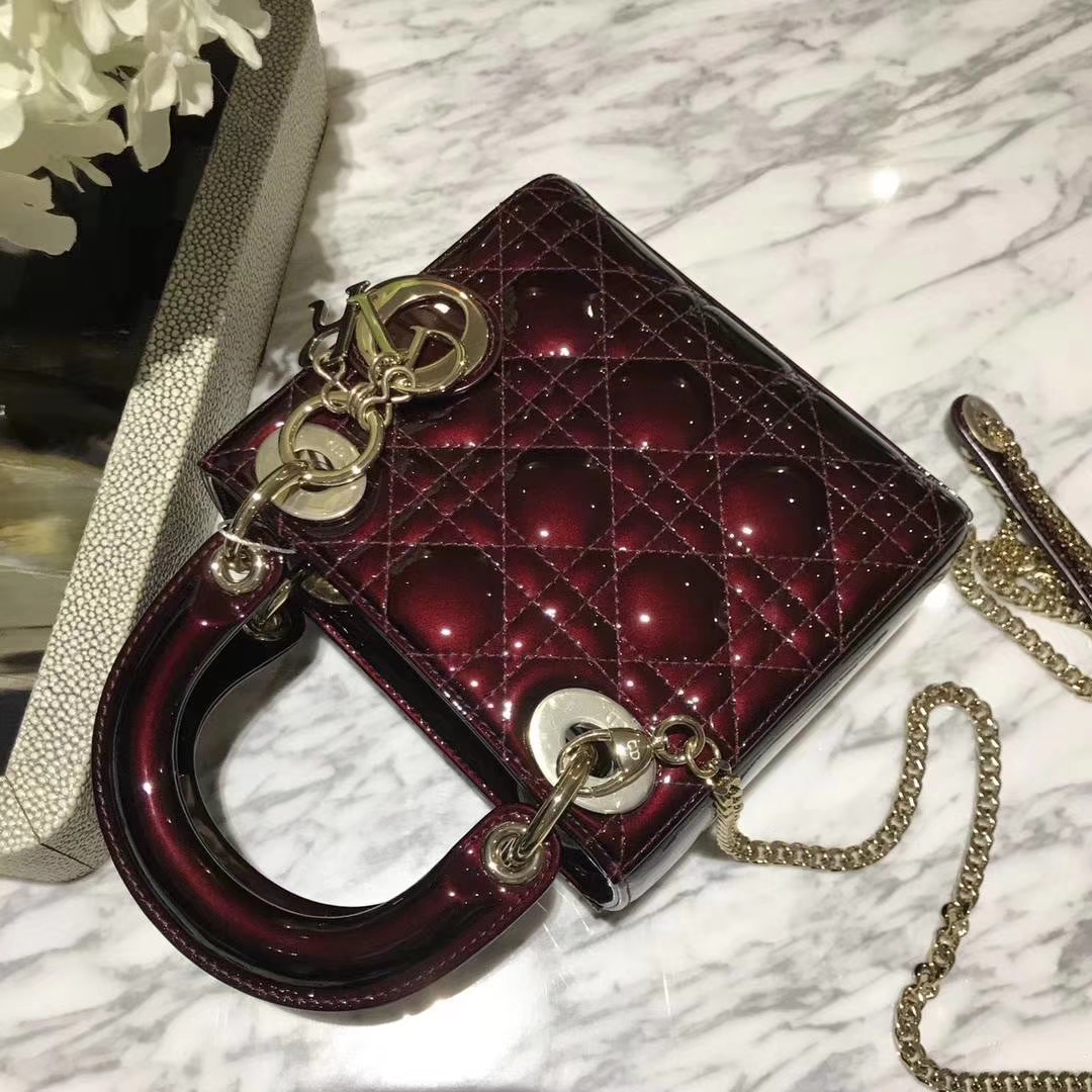 Dior 迪奥 mini 漆皮 戴妃包 Lady Dior 完美 ZP打版 栗色