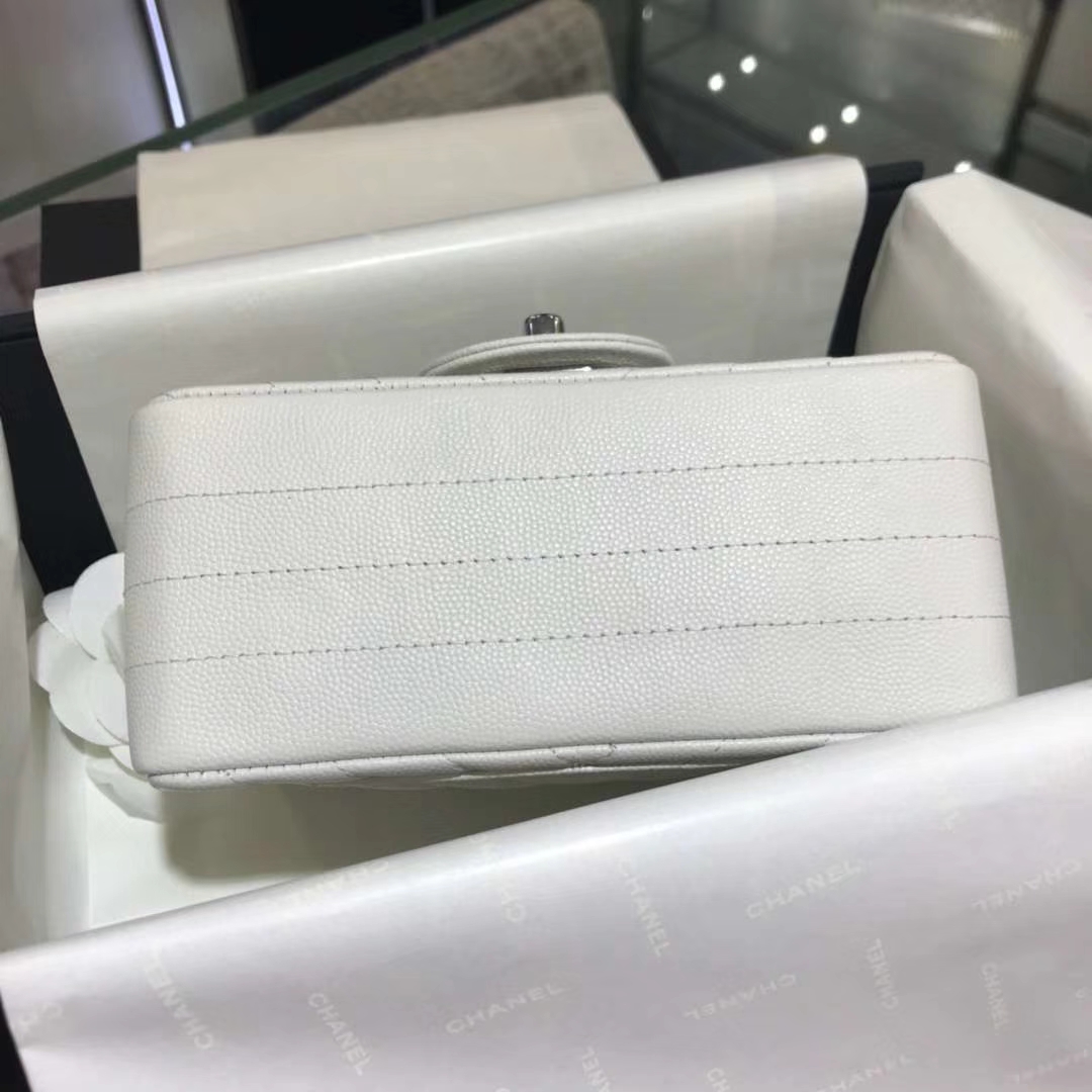 Chanel 香奈儿 V字绣 小鱼子酱 白色 银色 17cm 现货
