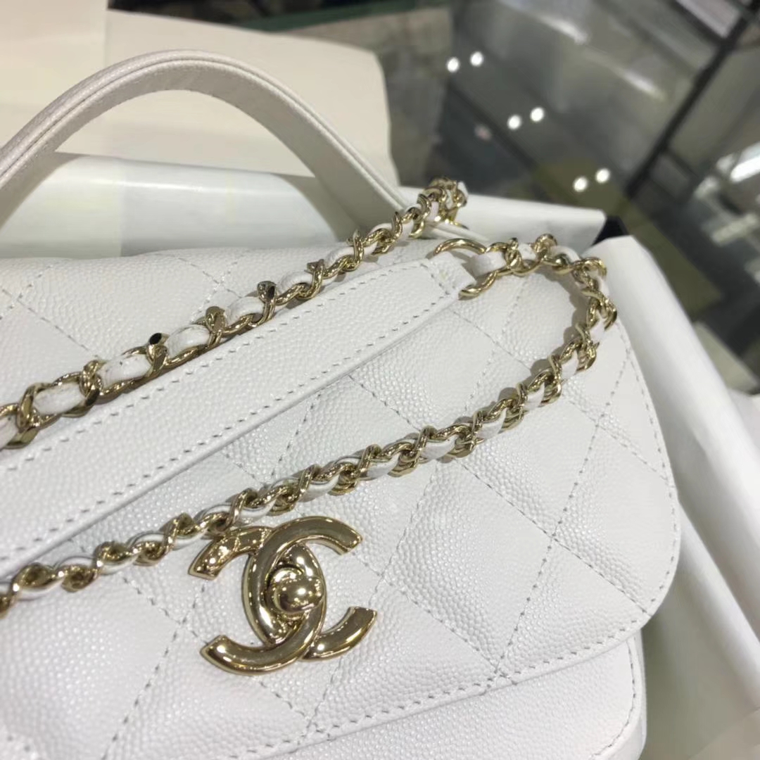 Chanel香奈儿 邮差包 20cm 纯白色 进口小鱼子酱 香槟五金 现货