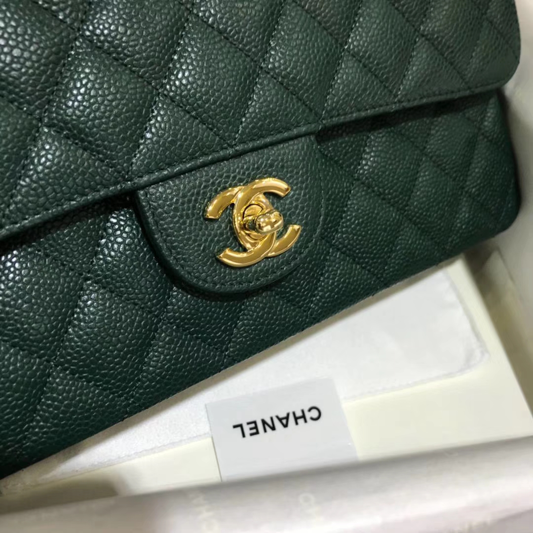 CF 小香 最经典系列 专柜最新颜色 孔雀绿配上金色五金 中号25cm 现货