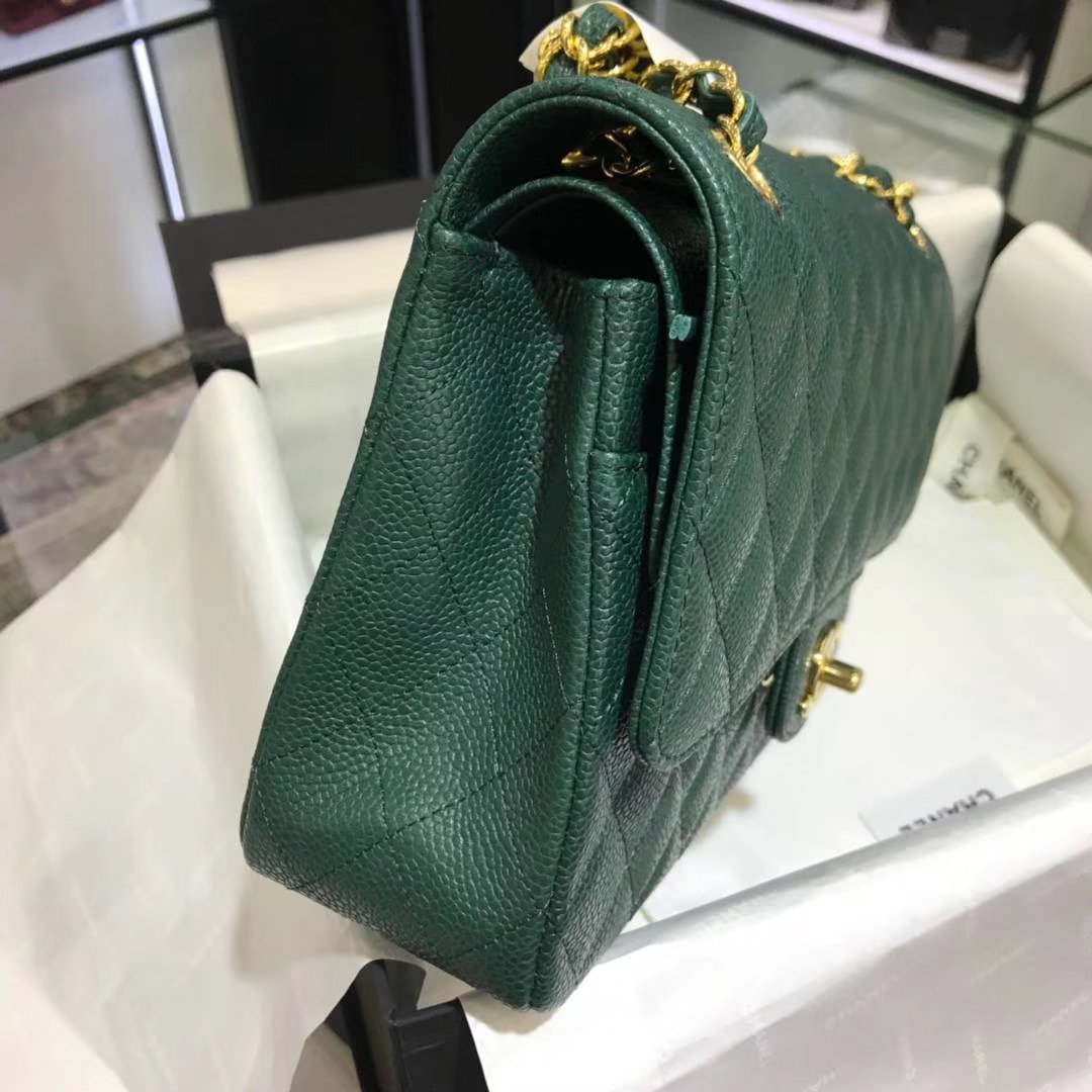 CF 小香 最经典系列 专柜最新颜色 孔雀绿配上金色五金 中号25cm 现货