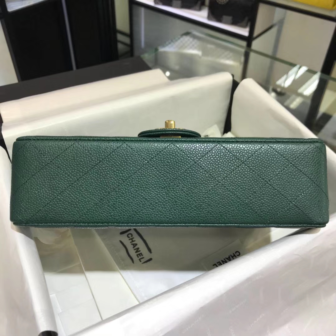 CF 小香 最经典系列 专柜最新颜色 孔雀绿配上金色五金 中号25cm 现货